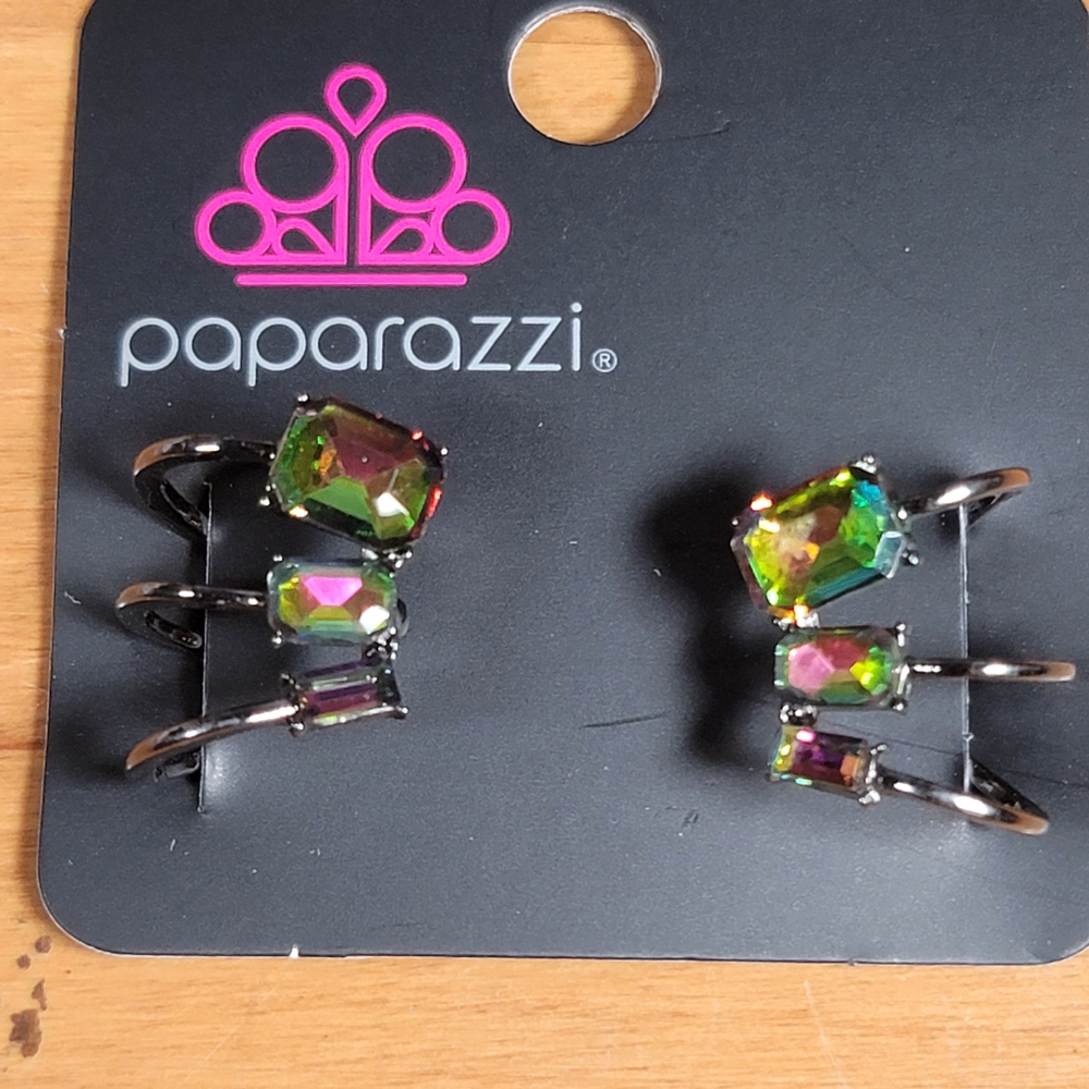 Paparazzi Oil Spill Black Metal Ear Cuffs
